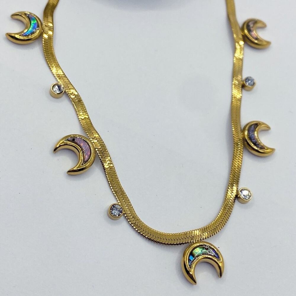 NEW Crescent Moon & Gold Snake Chain Necklace